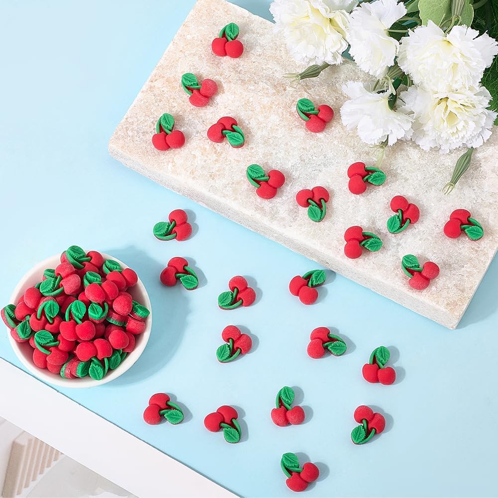 SUNNYCLUE 60Pcs Cherry Flatback Resin Charms Fruit Craft Embellishments 3D Red Food Kawaii Flat Back Small Crafts Cabochons Accessories for Jewelry Nail Art Hair Clips Scrapbook Phone Cases DIY Decor - Image 3