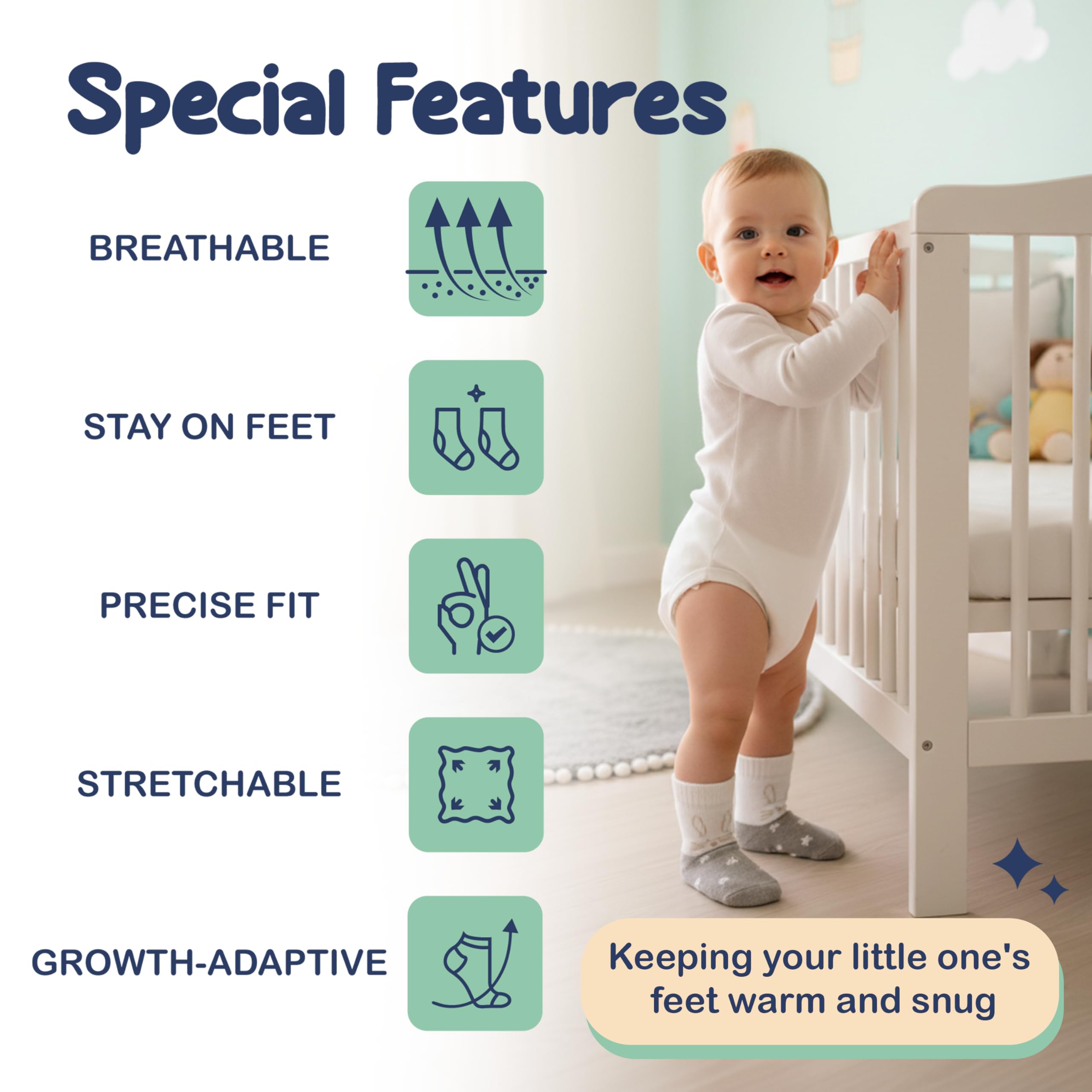 Mother's Choice Lot de 12 paires de chaussettes antidérapantes en coton bio pour bébé de 6 à 12 m