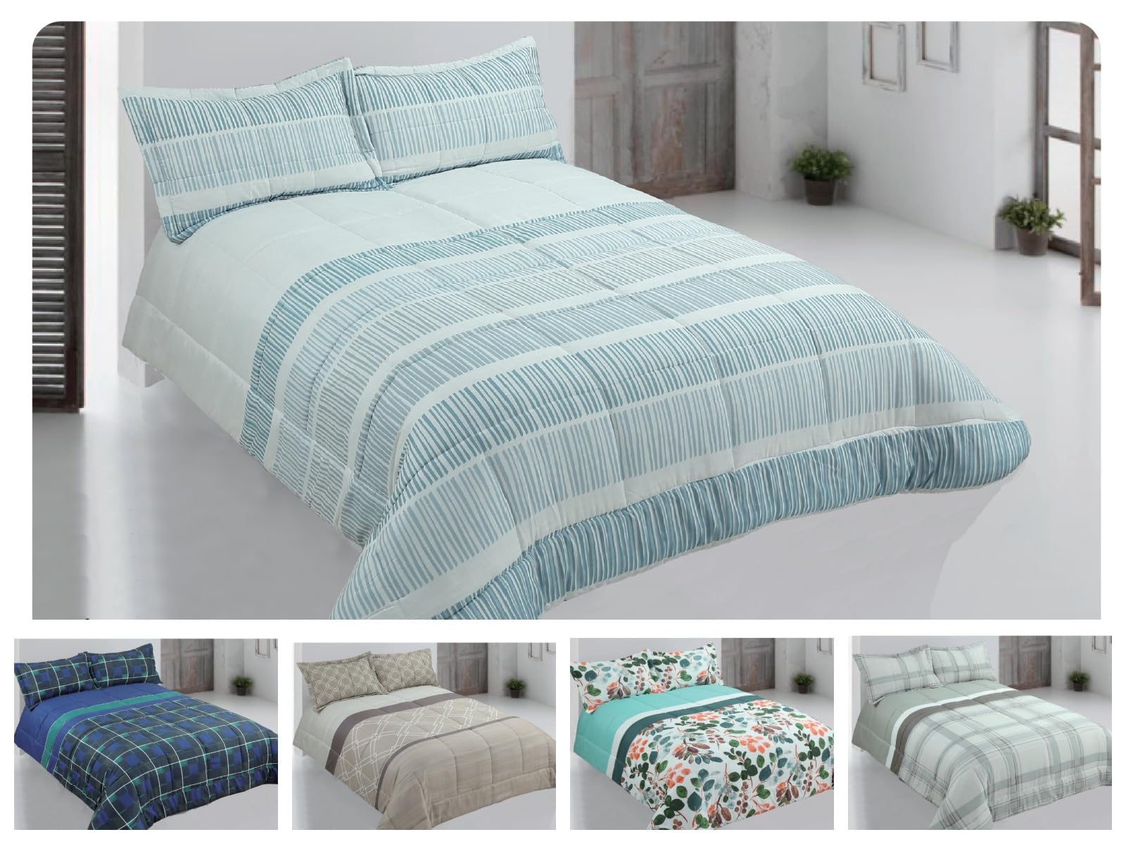 EDREDÓN Estampado Reversible - 105 cm., Verde-NAPOLES