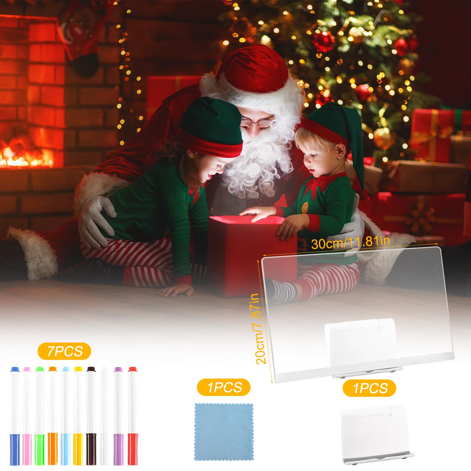 Joycabin Akrylowa tablica na notatki LED, 30 x 20 cm, z pisakiem w 12 kolorach, tablica z diodami LED, tablica do pisania z regulowanym stojakiem, naklejka transferowa, zmywalna