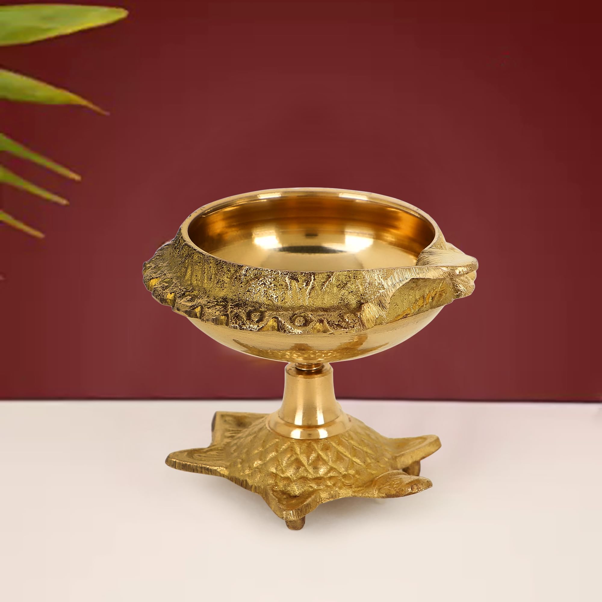 Zap impex Traditional Brass Oil Lamp Light Brass Deep Diya Indian Oil Lamp Diwali Puja Lamp Kuber Tortoise Diya (1)