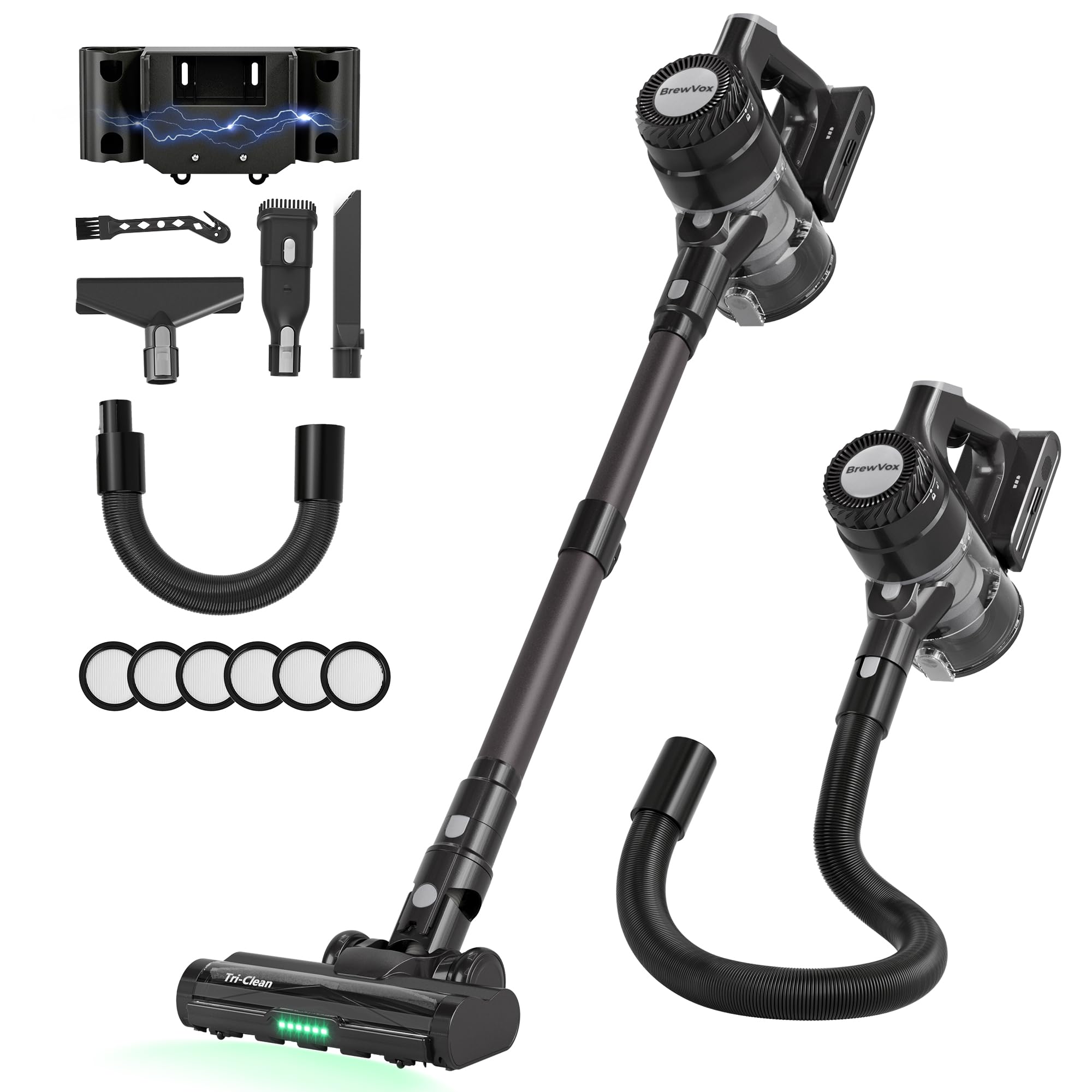 Telescopic Cordless Stick Vacuum Cleaner for Home Pet Hair 25W Motorized Tri-Clean Brush 40kPa Powerful Suction 450W Motor