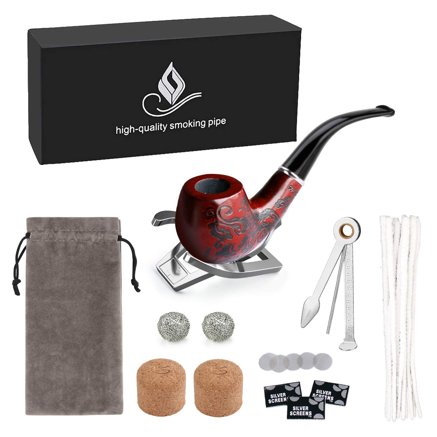 Buy Joyoldelf Wooden Tobacco Smoking Pipe with 3in1 Pipe Scraper + 2