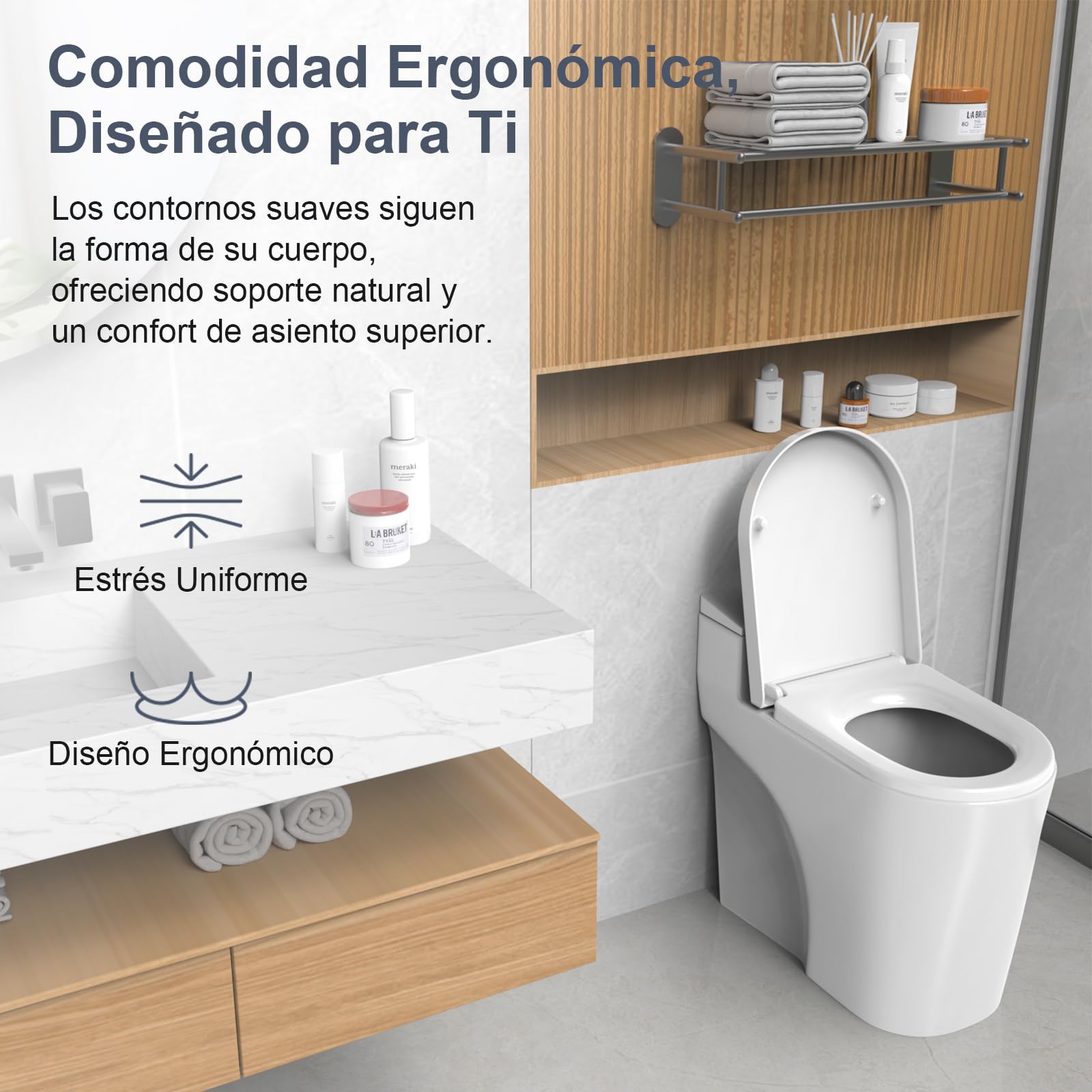 SURFOU Tapa wc Universal con Cierre Suave Forma D, Asiento de Inodoro de Polipropileno, Soporta hasta 200 kg, Desmontaje Rápido para Limpieza Fácil, con Gomas para Fijación Estable