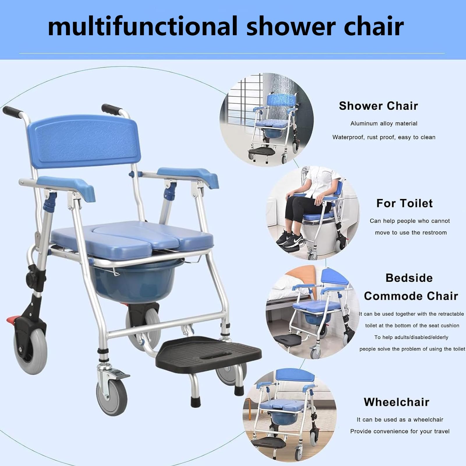 Silla con WC para Personas Mayores, Sillas para Ducha Personas Mayores, Silla Inodoro Ancianos, Silla Ducha Minusvalidos Plegable, para Discapacitadas, Carga Máxima 150 Kg