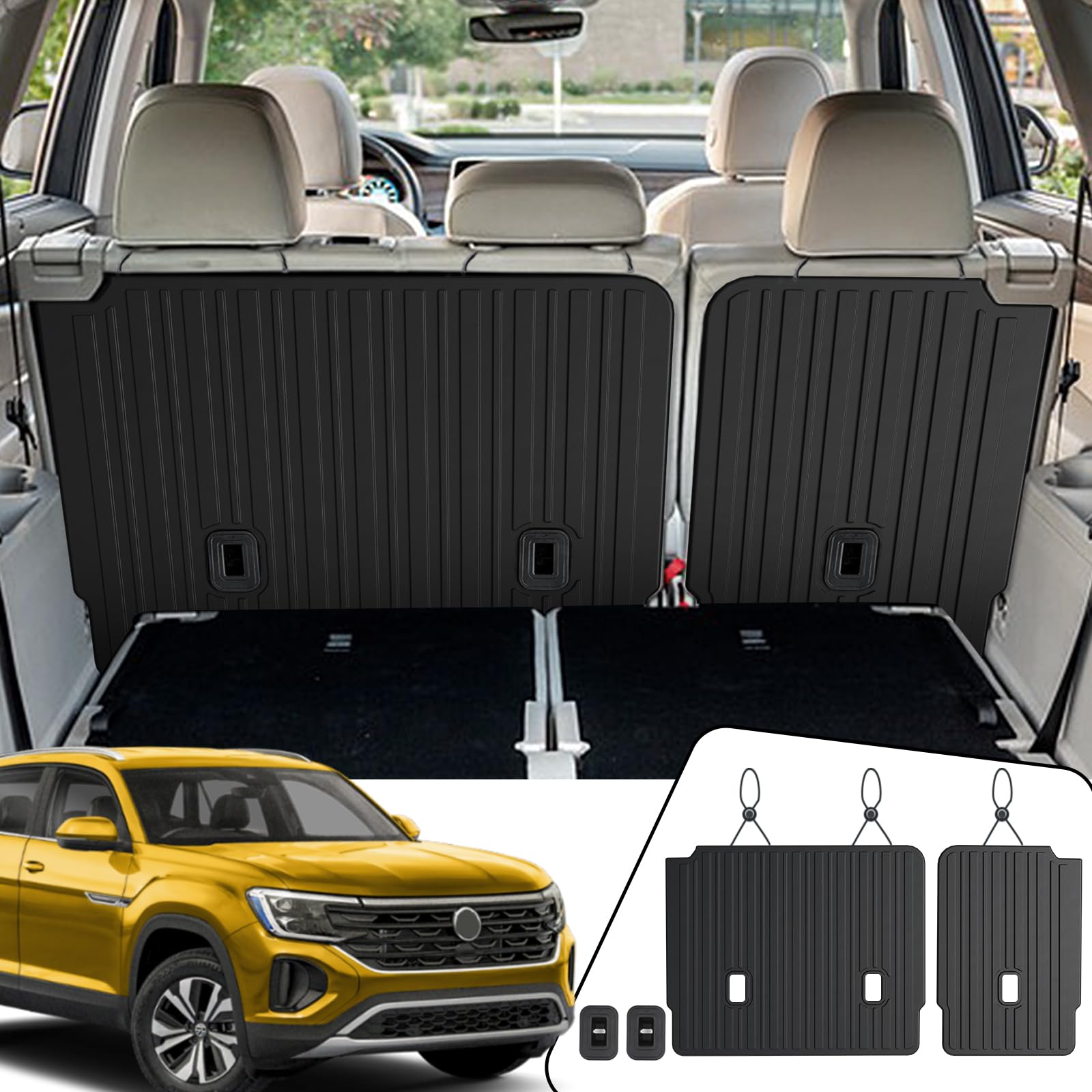 JOULARISE Kick Mats Backrest Mats for 2018-2025 Volkswagen VW Atlas Bench Seat Car Mat Accessories(Not Fit Cross Sport), All Weather TPE Protector SEL SE Peak Edition(2nd Row Kick Mats 7 Seats)