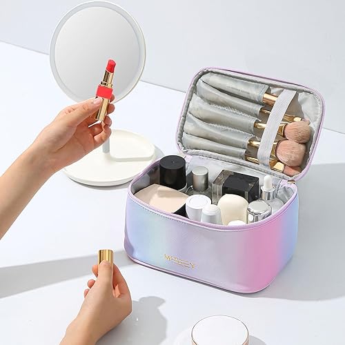 Miniatura 5 de KITENROM Bolsa de maquillaje Preppy Bolsa de cosméticos pequeña para mujer, bolsa de aseo organizadora, color rosa degradado arcoíris