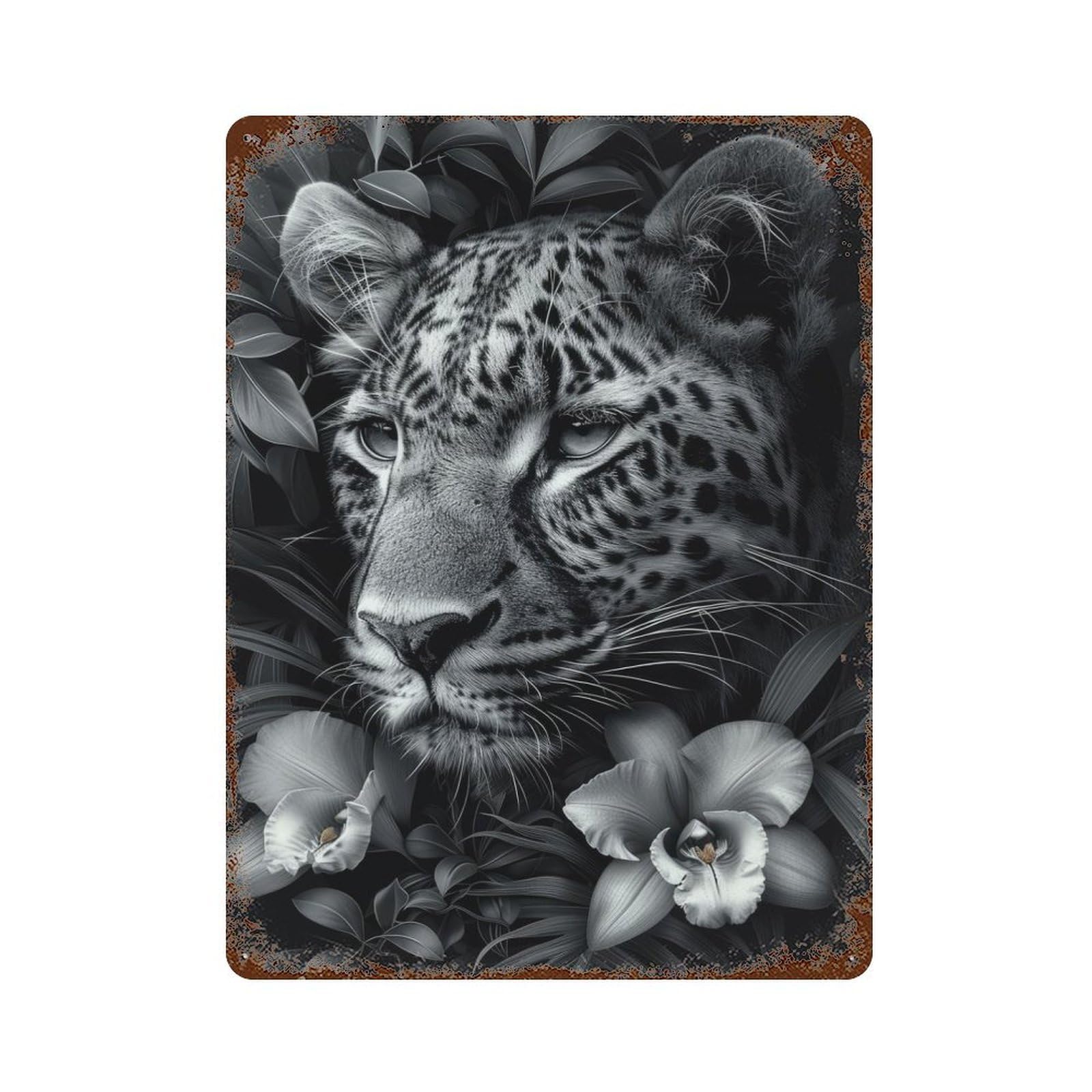 Floral Leopard Portrait Retro Metal Sign 15.7"x11.8", Ideal for Cafe, Home Bar And Lounge Decor