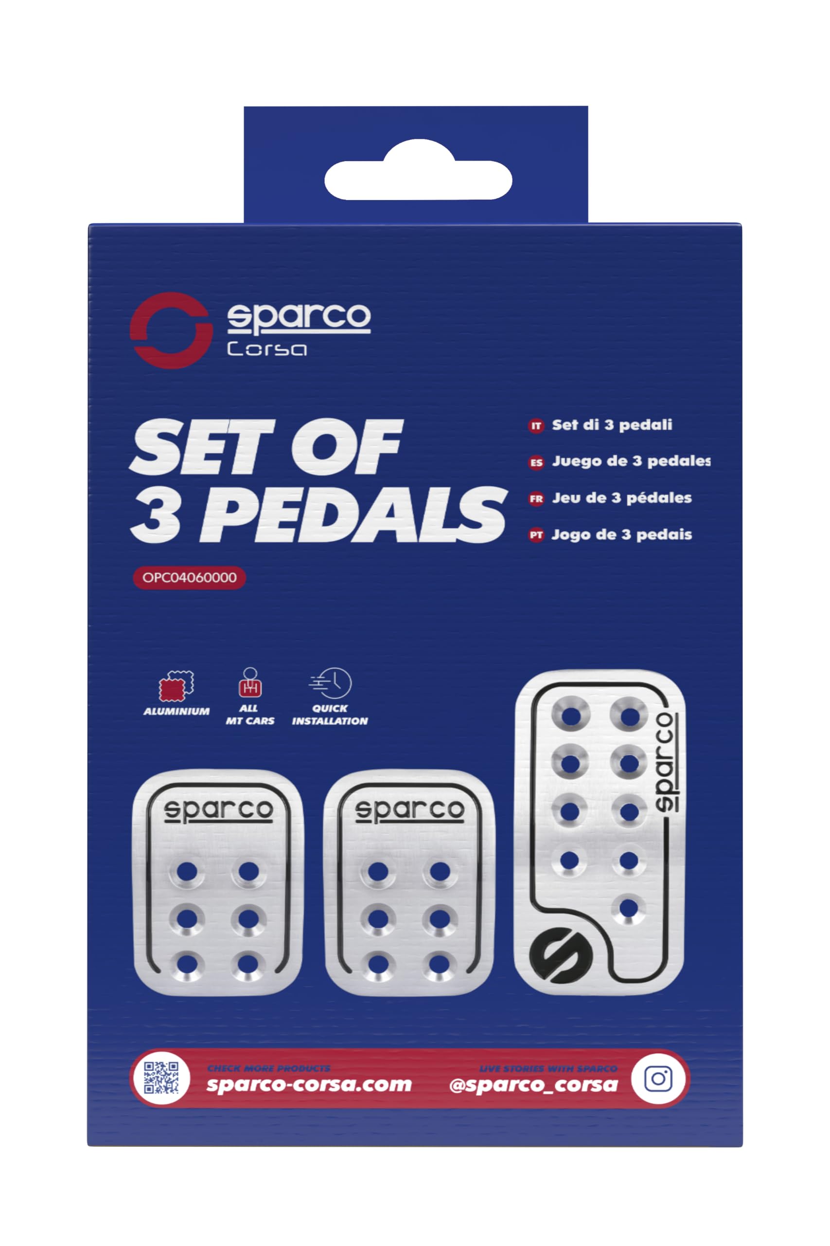 Sparco SPC OPC04060000 Juego de 3 pedales Racing color plata con logo SPARCO en negro Universales, 150 ml