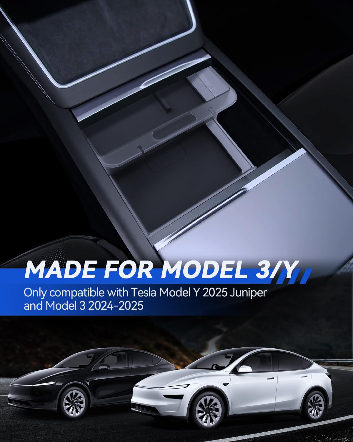 Organizador de consola central de 2 niveles para Tesla Model Y 2025-2026 Juniper y Model 3 2024-2026 reposabrazos caja de almacenamiento guantera reposabrazos central cajón para Tesla Juniper