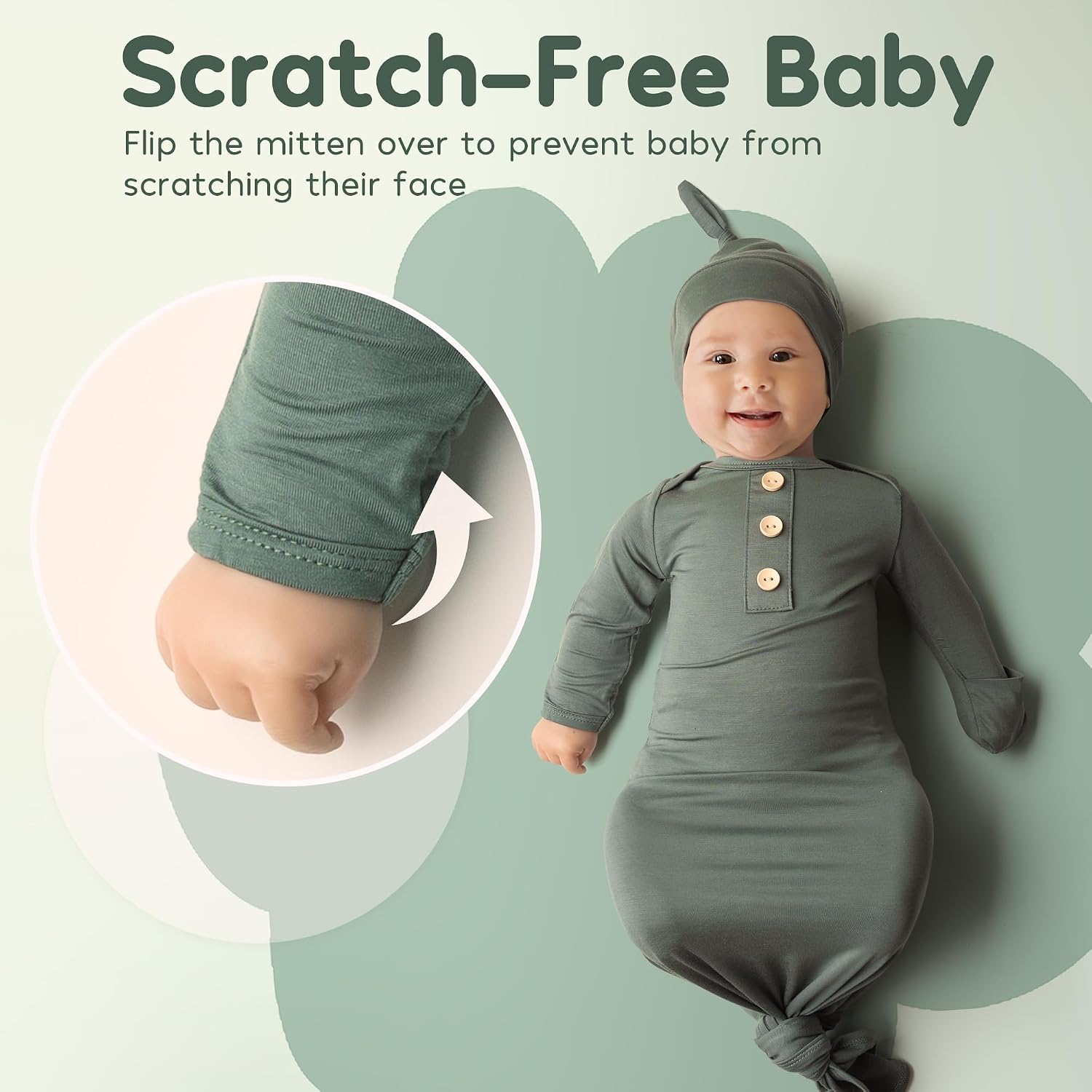 Newborn Baby Knotted Gown, Super Soft Silky Infant Long Sleeve Sleeper with Tie Bottom, Baby Girl and Boy Sleep Gown