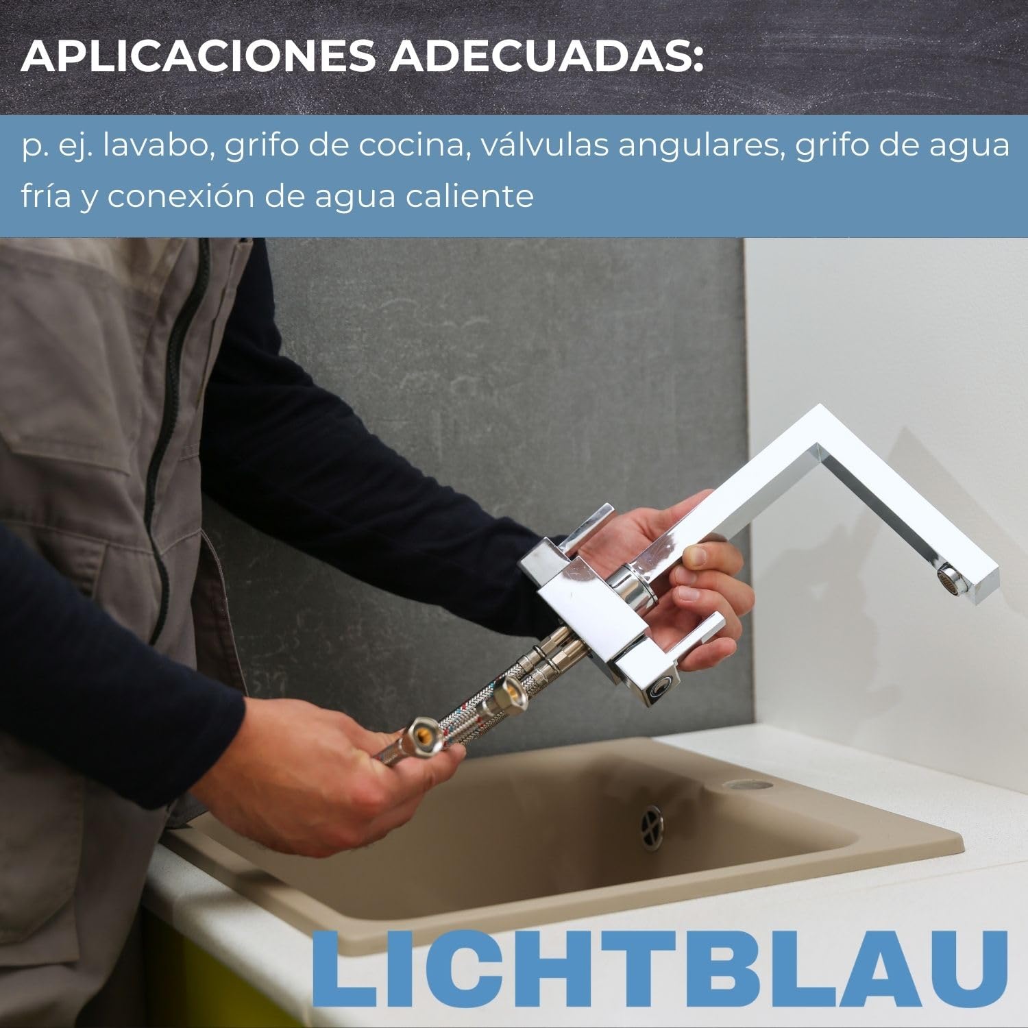LICHTBLAU manguera de extensión flexible acero inoxidable 60 cm 1/2 pulgada, latiguillo prolongador antitorsión para grifo cocina y baño, agua potable, alta presión, resistente y duradera