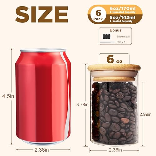 Miniatura 2 de Tarros de vidrio de almacenamiento de alimentos de 6 onzas, tarros de vidrio con tapas de bambú, tarros de almacenamiento de cocina, juego de 6,