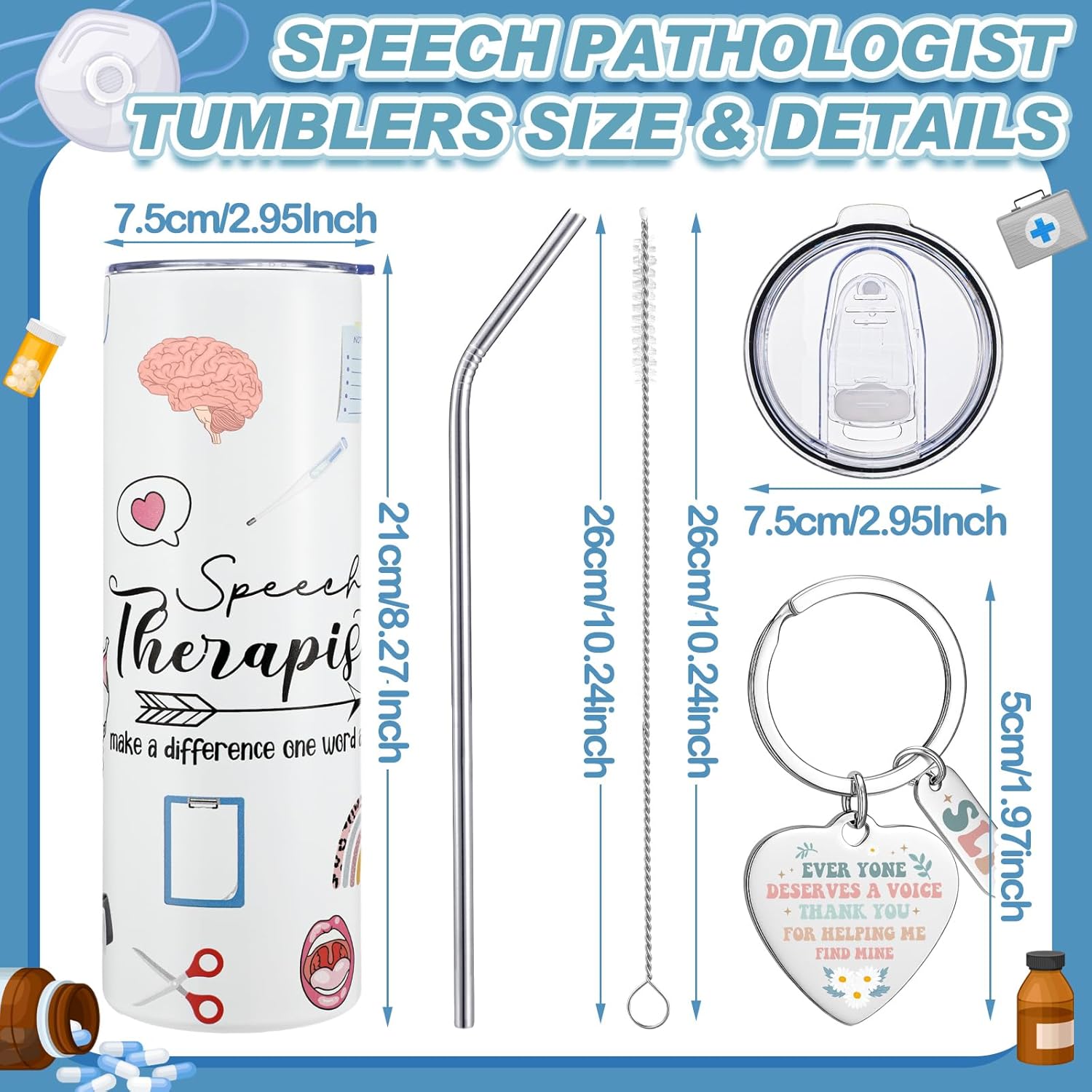 Patelai 4 Pcs Speech Language Pathologist Gifts for Women Christmas Slp Appreciation Gift 20 oz Tumbler Speech Therapist Makeup Canvas Bag Thank You Keychain for Therapist Xmas Birthday Graduation - Image 3