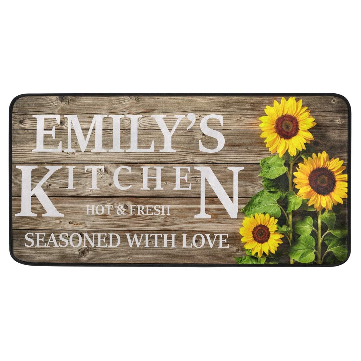 Emelivor Custom Sunflower Kitchen Rug Floor Mat Washable Customizable Sunflowers Kitchen Decor Mats Anti Fatigue Personalized Cushion Comfort Mat