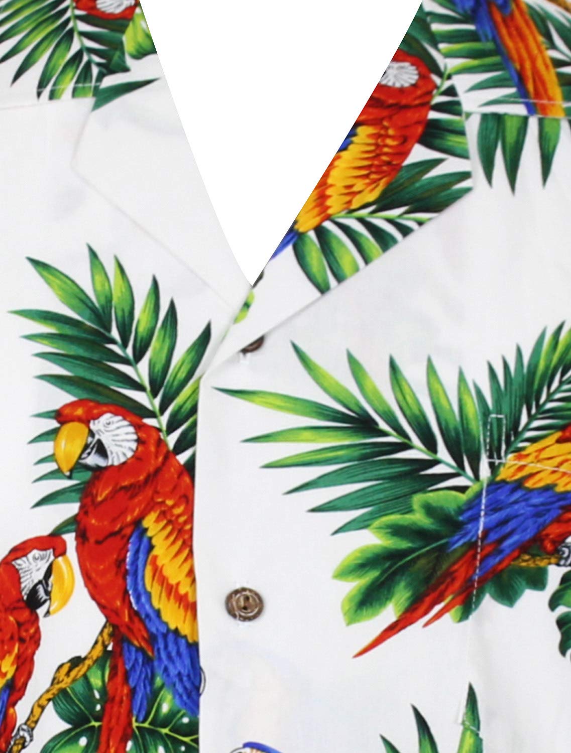 Pacific Legend Originale Camicia-Hawaiana Uomo Manica-Corta Elegante Pappagallo Cacatua Foglie Unisex