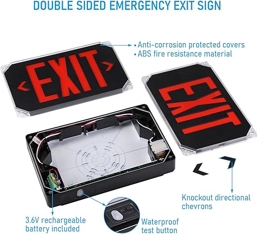 Miniatura 10 de LEONLITE Señal de salida LED, letrero de salida de ubicación húmeda con batería de respaldo, certificación UL, luz de salida cableada para