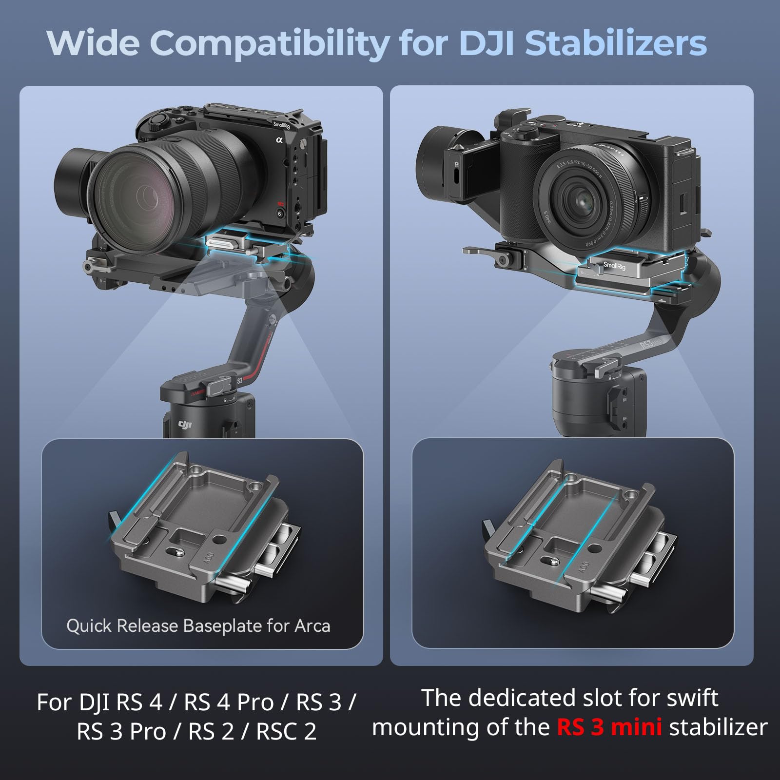 SMALLRIG Quick Release Plate for Arca for DJI RS 4/RS 4 Pro/RS3/RS 3 Pro/RS 3 mini/RS 2/RSC 2 - Image 2