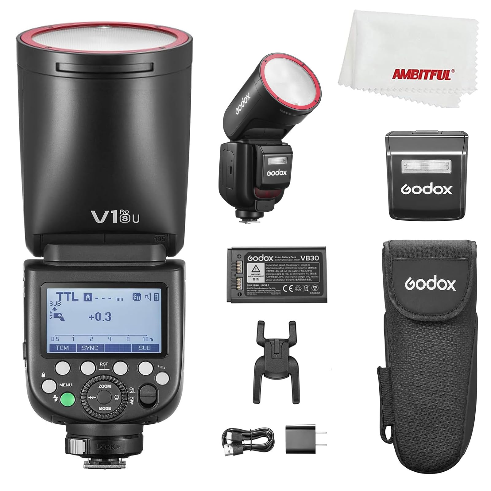 Godox V1 Pro S V1Pro S V1Pro-S USA Version TTL Round Head Camera Flash,76Ws HSS 1/8000s,Built-in Lithium Battery,LED Modeling Lamp, lnnovative External Flash SU-1 for Sony Camera