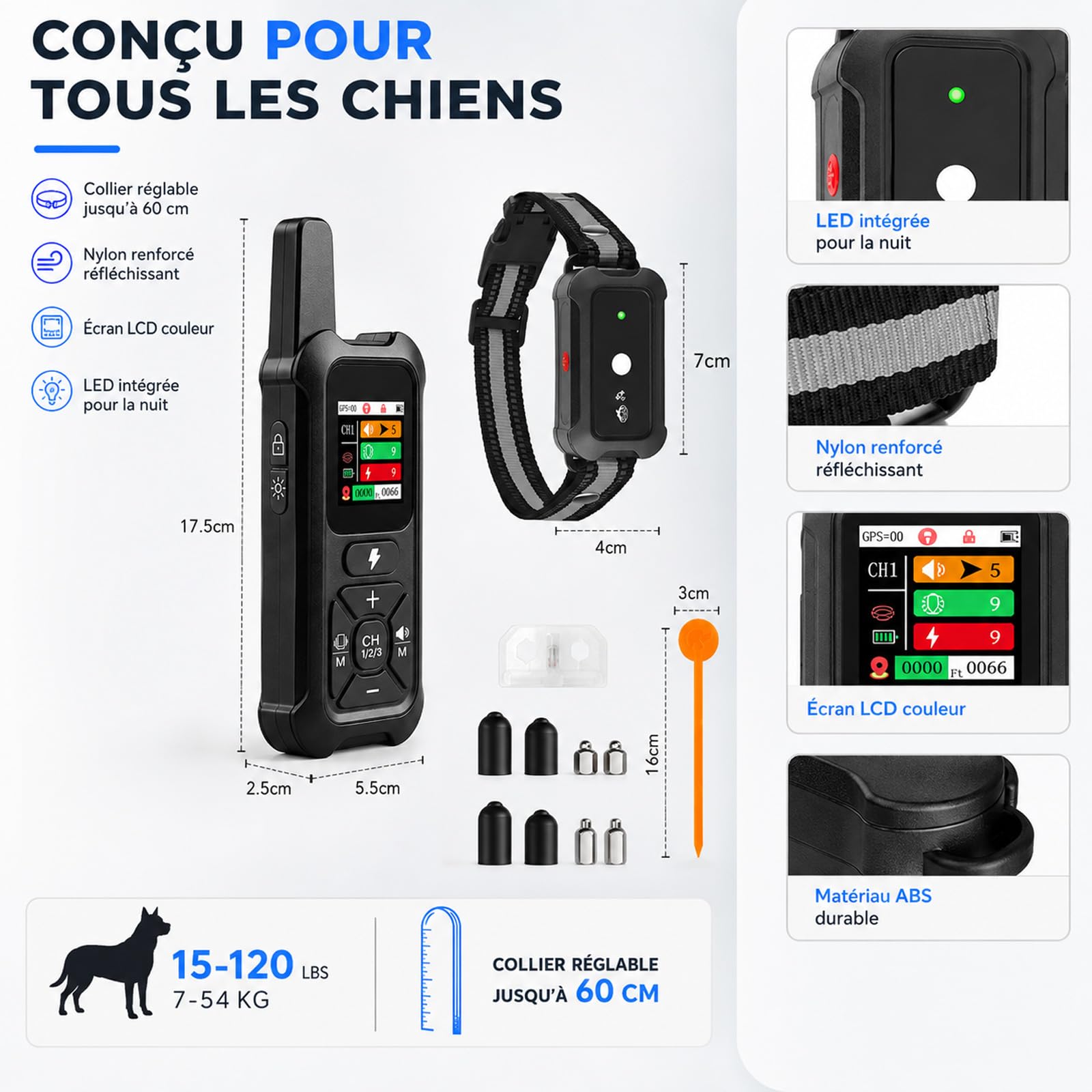 Collier Anti Fugue pour Chien, Clôture GPS Intelligente, 3 Modes d'Entraînement, Portée 2000 m, Nylon Réfléchissant