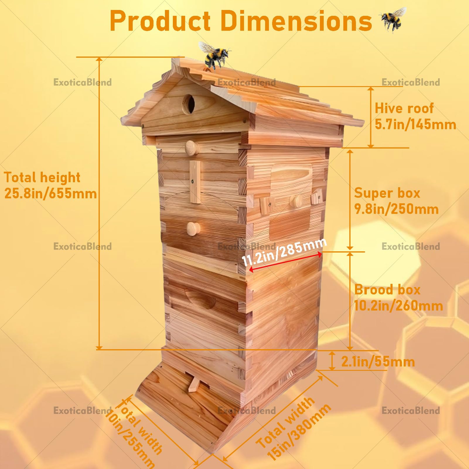 Kit Completo per Apicoltura per Principianti, Arnia in Legno con Finestra di Osservazione e Rubinetto per Il Miele, Include Casetta per Api Carpentiere per Giardini Amiche
