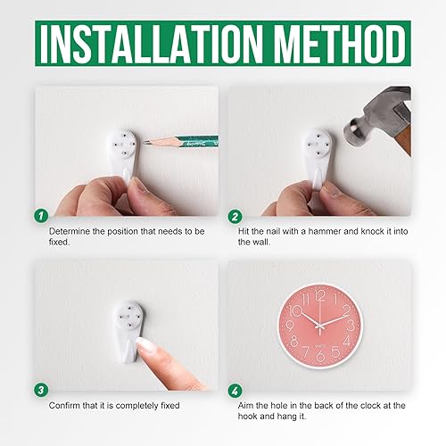 Miniatura 9 de Reloj de pared de 10 pulgadas sin tictac, silencioso, moderno, estilo simple, redondo, decoración redonda, color rosa melocotón, esfera