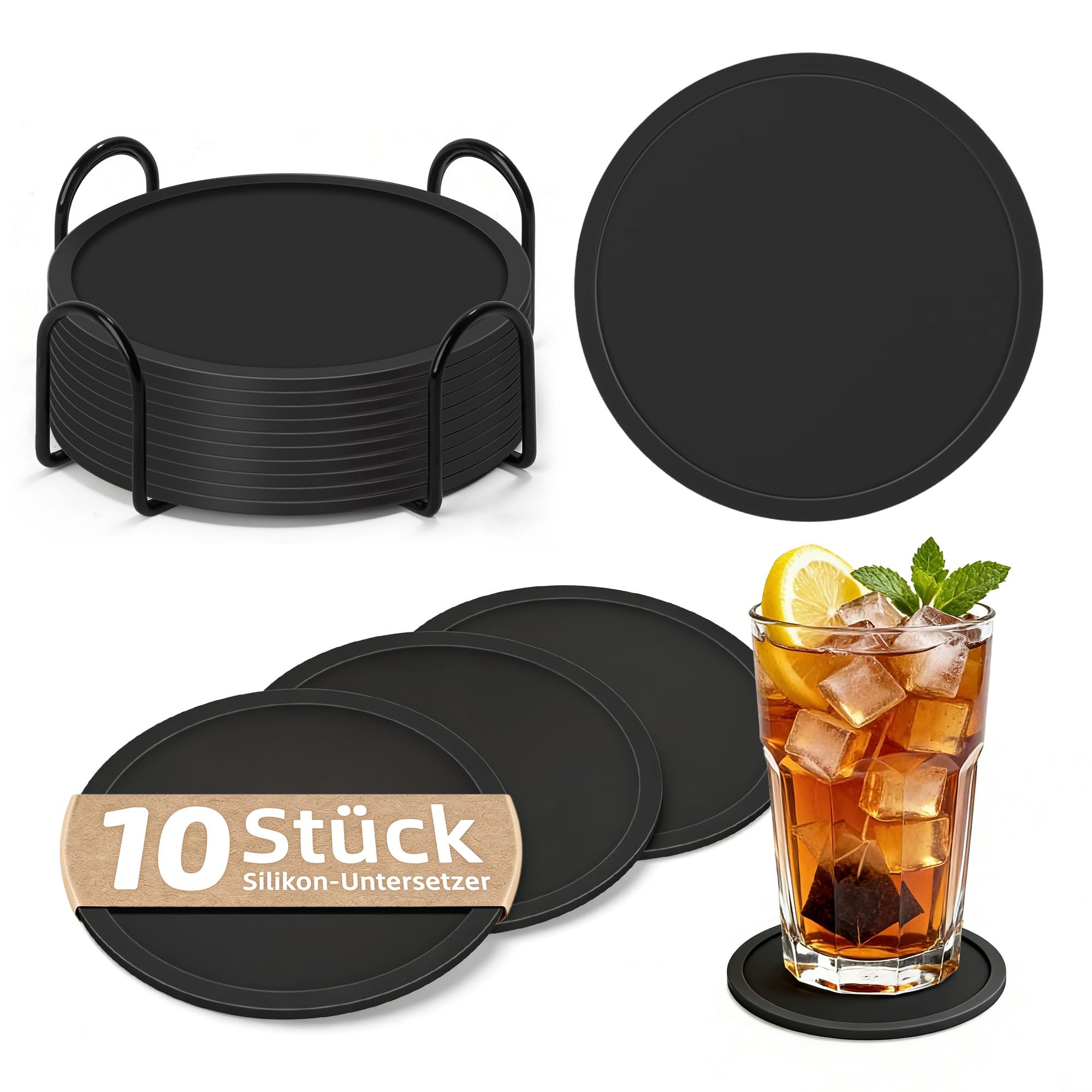 HELIMIAO Untersetzer Gläser Silikon mit Halter,rutschfest Glasuntersetzer mit Hohem Rand für Auslaufschutz,Hitzebeständig Tassenuntersetzer für Couchtisch,Esstisch&Bar
