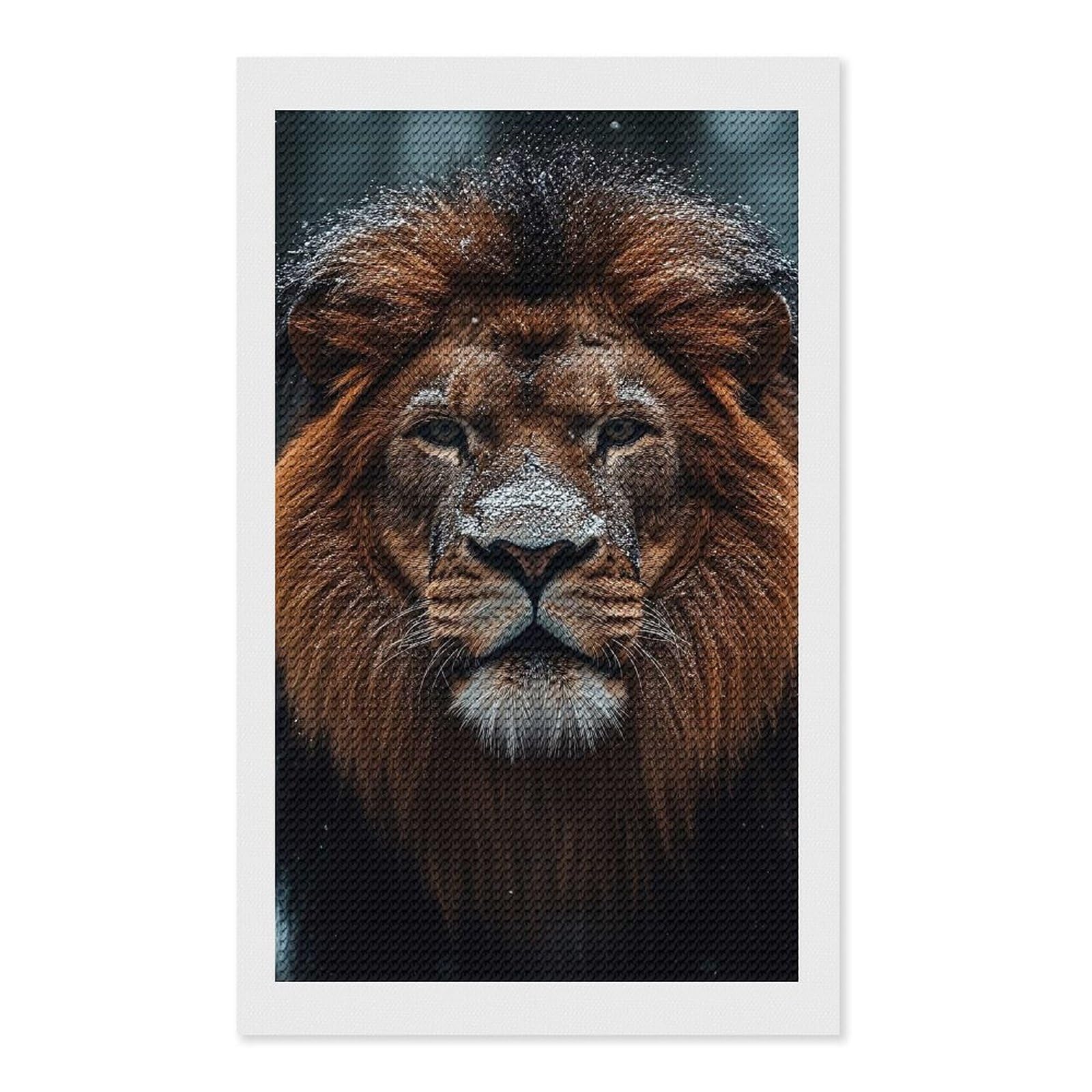 Junmoney Lion Portrait in Winter Diamond Art Kit 12"x20", Gift Idea, for Family Craft Time, Mindful Craft Activity, Boho Decor, Relaxing DIY Hobby