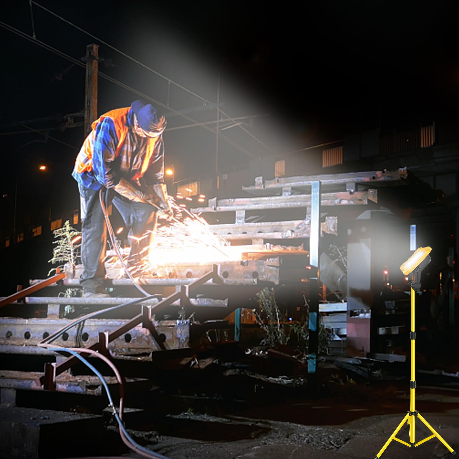 T-SUNiceM Oświetlenie robocze LED, 1100 lm, 6500 K, przenośne oświetlenie robocze, stojak obrotowy i uchwyt, przewód 1,8 m z wtyczką, oświetlenie LED z haczykiem dla oficjalnego