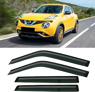 Rain Guards for 2011-2017 Nissan Juke, Out-Channel Window Visor Shields Vent Deflector Shade Wind Dark Smoke 2012 2013 2014 2015 2016 11 12 13 14 15 16 17, Outside-Mount, 4PCS