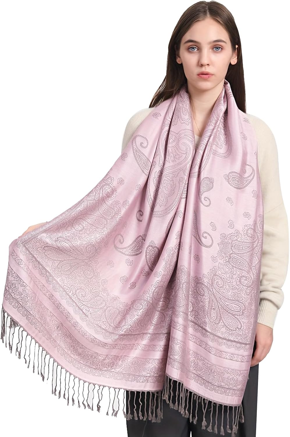 Ciormis Two Tone Silky Paisley Pashmina Shawl Scarf,Soft Women's Rave Jacquard Pashminas Wrap Scarves