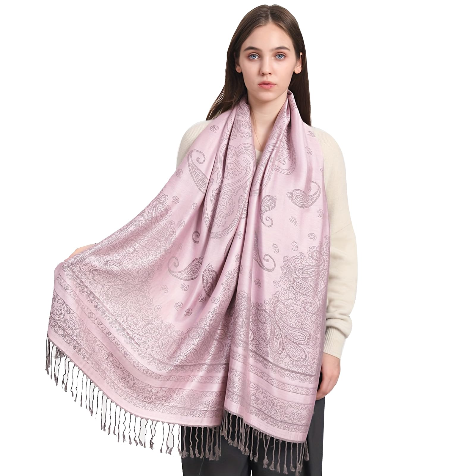 Ciormis Two Tone Silky Paisley Pashmina Shawl Scarf,Soft Women's Rave Jacquard Pashminas Wrap Scarves