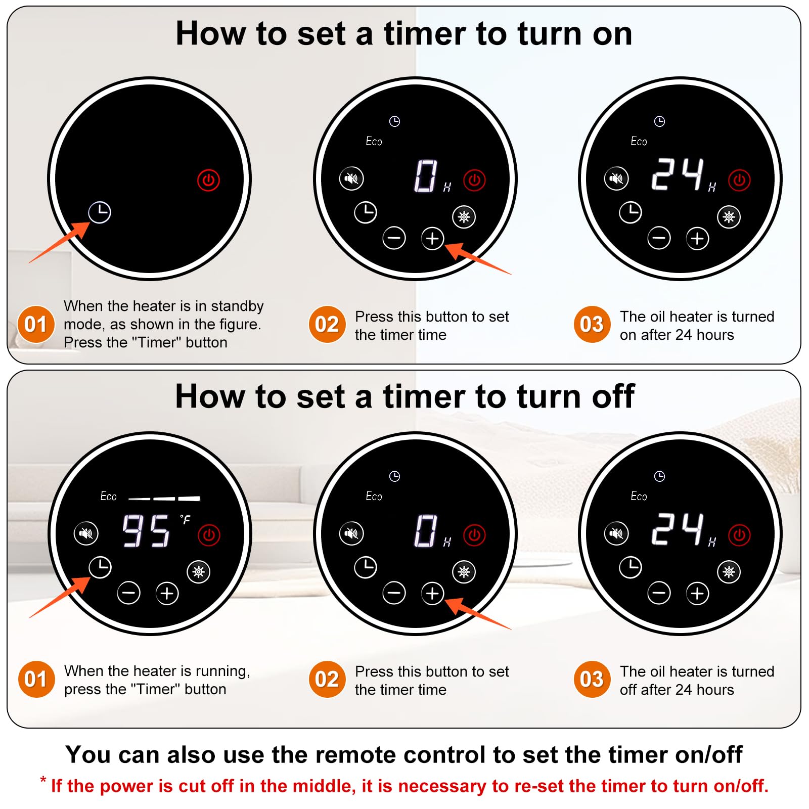 hykolity 1500W Oil Filled Radiator Heater with Remote, 24H On Off Timer, Digital Thermostat,4 Mode Electric Radiant Heater, ECO, ETL Overheat & Tip-Over Protection Indoor Space heater,Grey