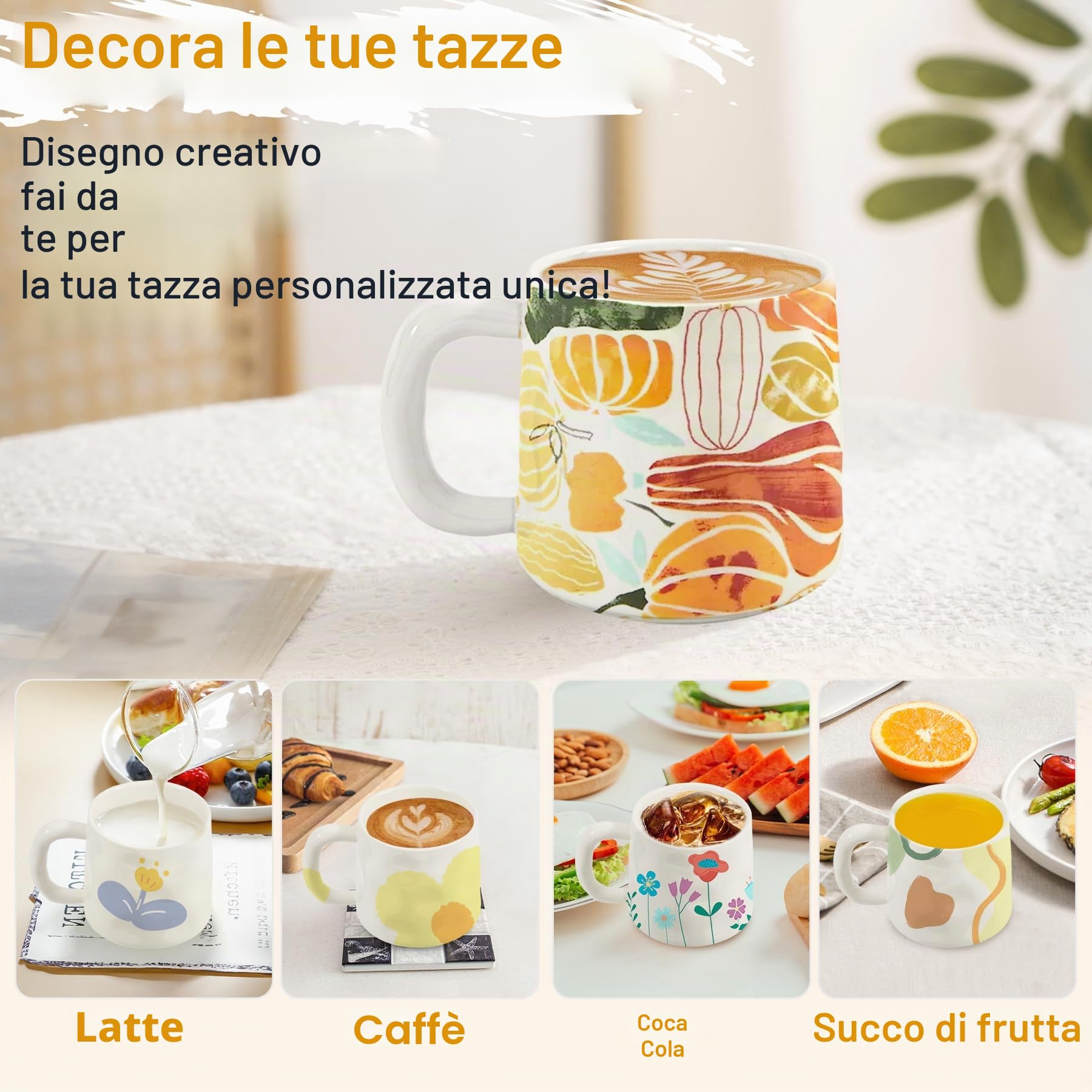 Set per Pittura Su Ceramica,Bianco Tazze Kit Ceramica Fai Da Te, Include 2 Tazze 350ML, 12 Pennarelli e 2 Cucchiai,Kit Fai Fa Te Creativo Adulti