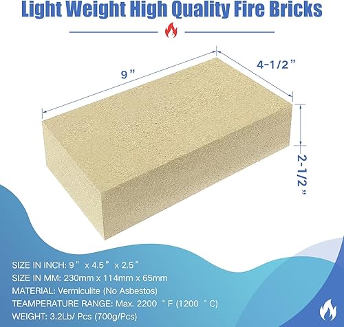 Miniatura 2 de Ladrillos de fuego, tamaño 9  x 4-12  x 2-12 , paquete de 3, ladrillos de fuego aislantes, ladrillos refractarios de 2.5 pulgadas de grosor de