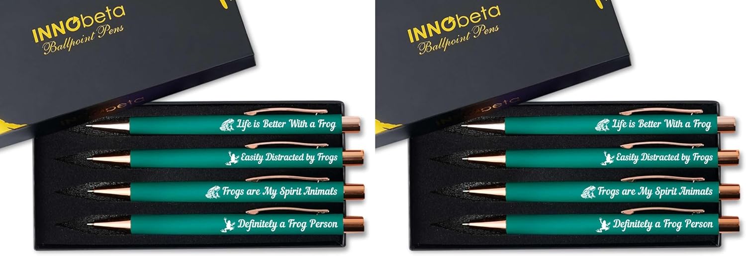InnoBeta Frog Gifts for Frog Lovers, Ballpoint Pen Set of 4, Perfect for Birthday, Christmas, Mother's Day (Pack of 2)
