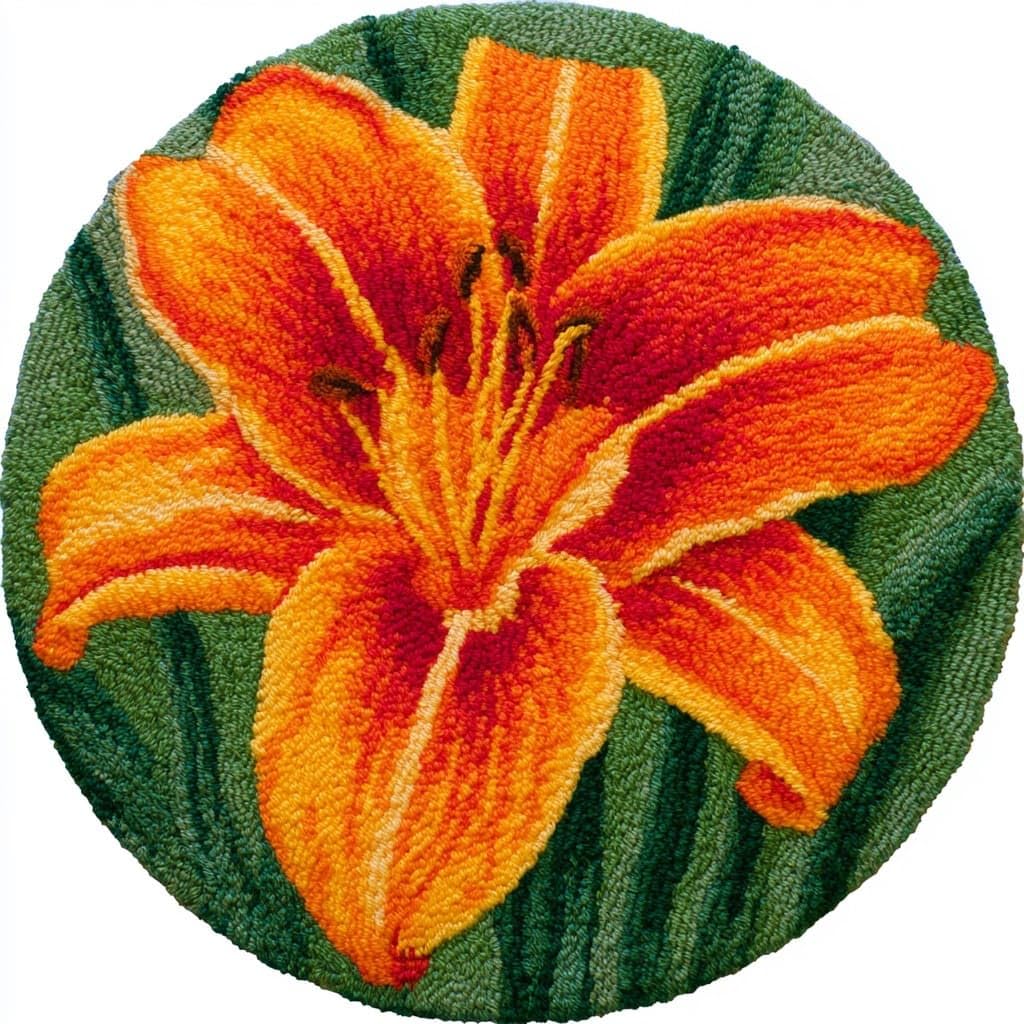 Ambattery Latch Hook Rug Kits-D Round Diy Latch Hook Rug Kits,Lily Flowers