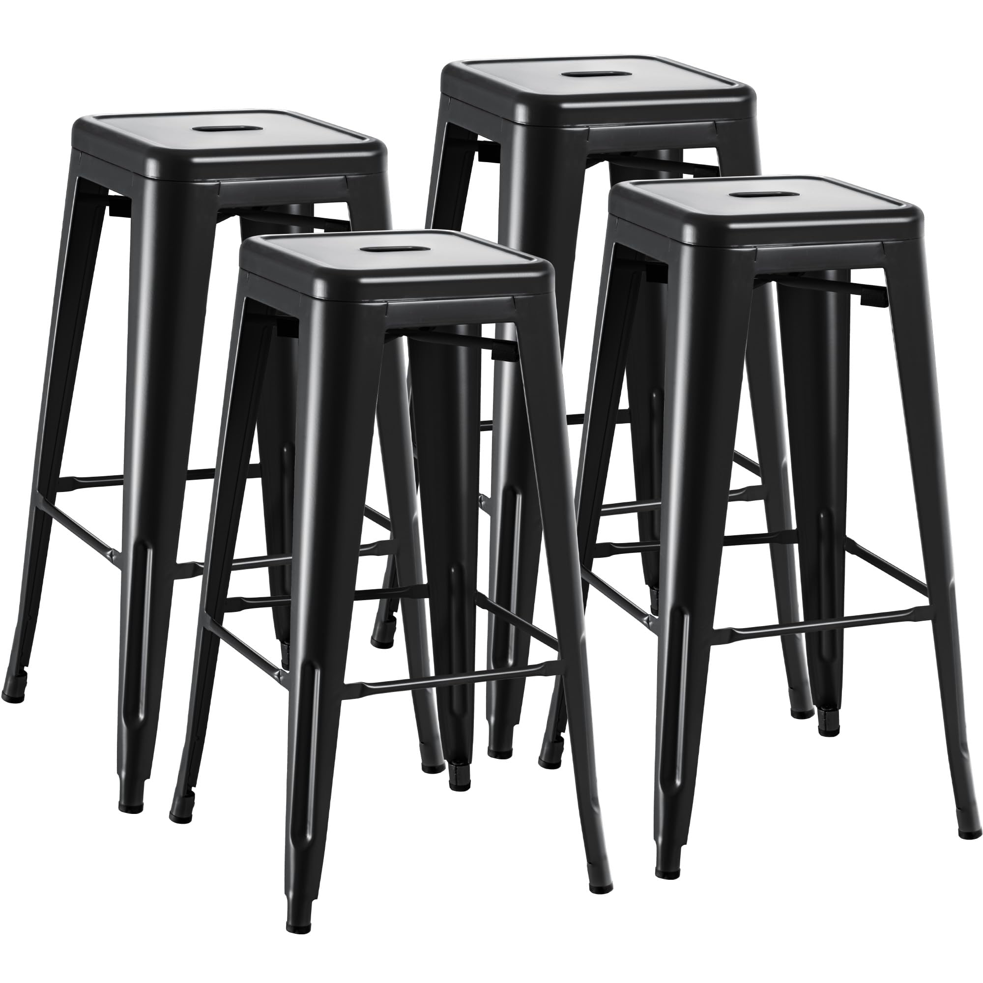 Furmax 30 Inches Metal Bar Stools Bar Height High Backless Stools Indoor Outdoor Stackable Kitchen Stools Set of 4 (Dark Black)