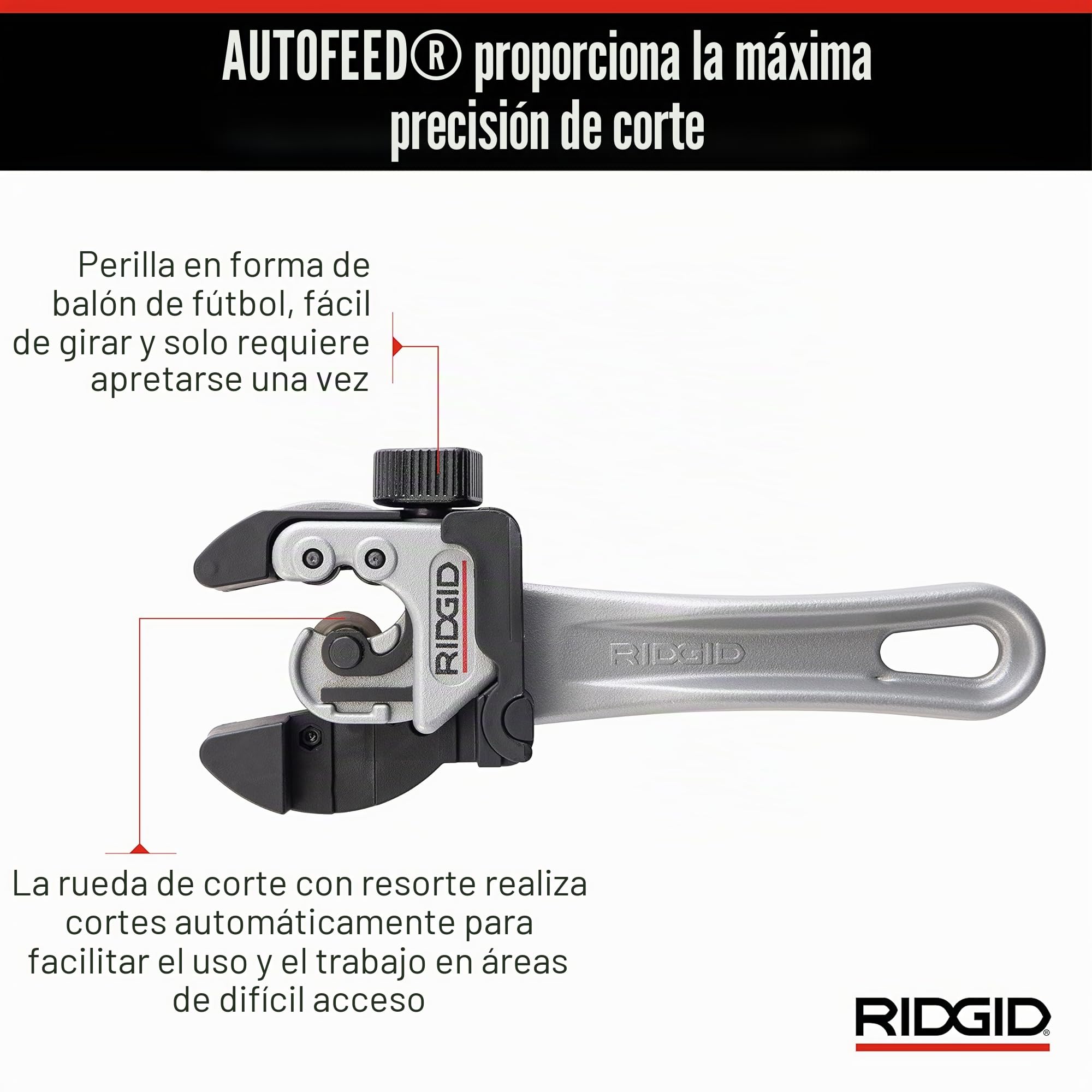 RIDGID 32573 Modelo 118 2 en 1 con empuñadura de trinquete Cortador AUTOFEED para espacios estrechos, Cortador de tuberías de 6 mm a 29 mm