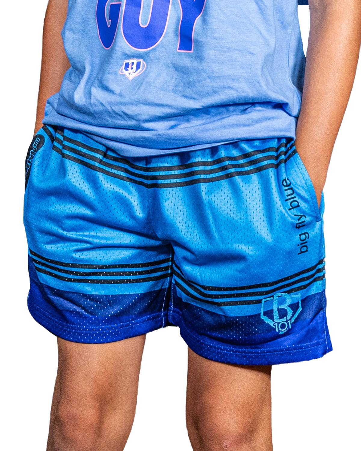BL101 Youth Crayon Baseball Mesh Shorts for Boys - Big Fly Blue, YL