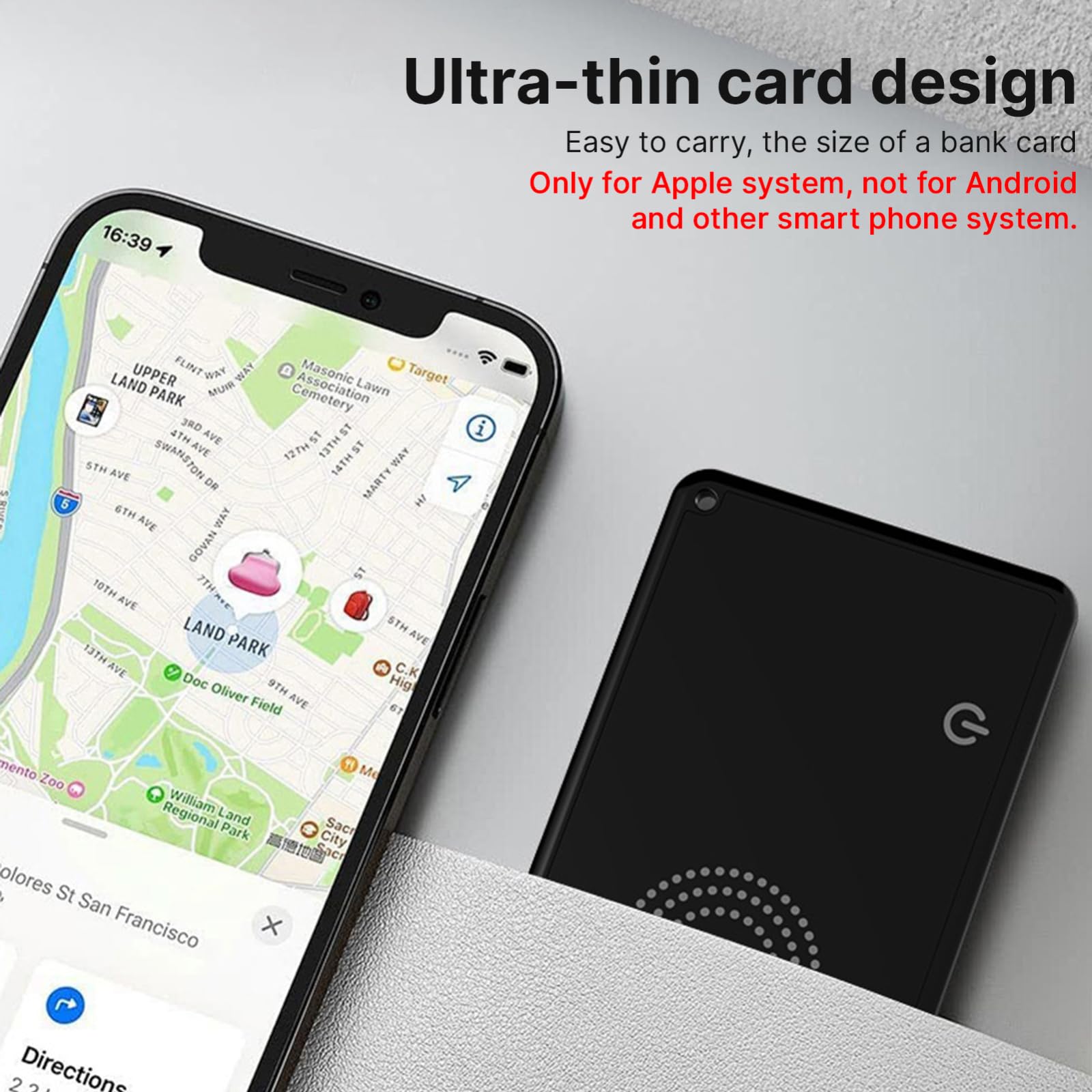 Localisateur d'articles BT Tracker fonctionne avec Find My, lot de 4 cartes ultra fines à chargement sans fil avec rappel sonore, message, traceur portable pour clés, portefeuille, bagages, sacs pour