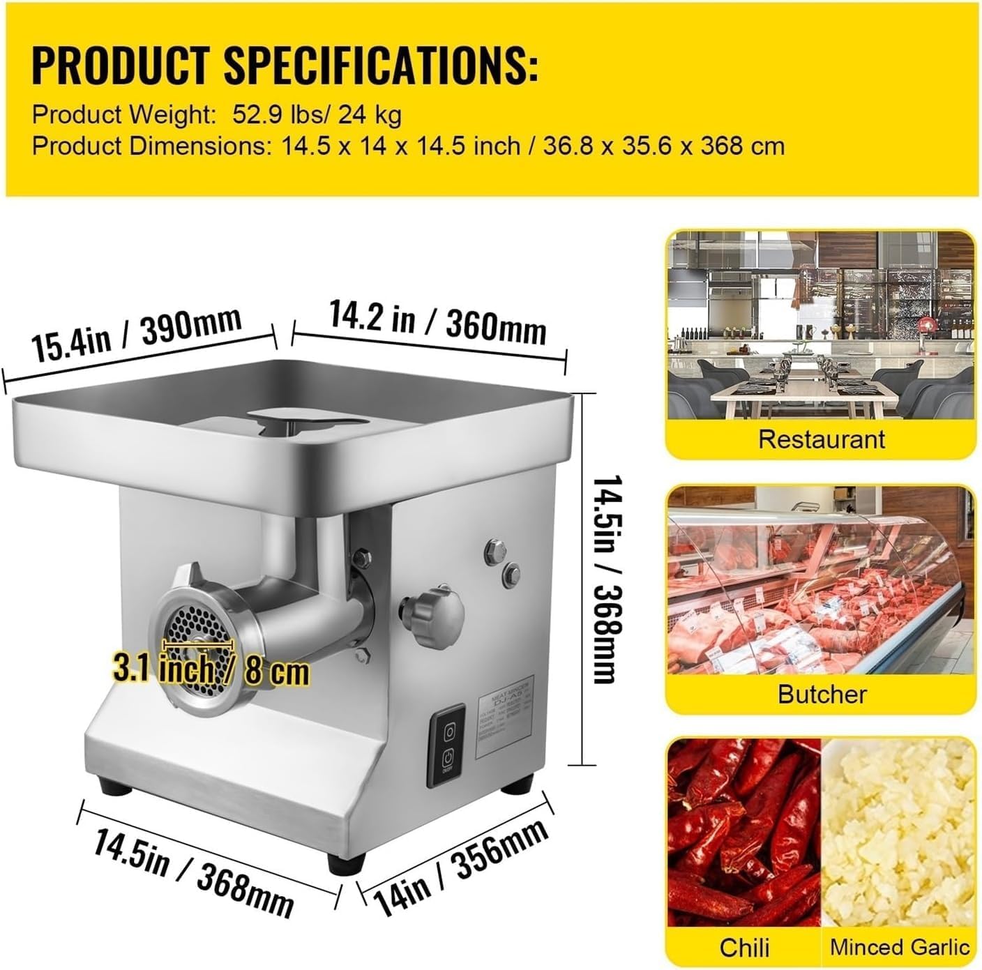 Generico Tritacarne Elettrico, insaccatrice Professionale in Acciaio Inox per Uso intensivo, Robot da Cucina per la casa (1100 kW)