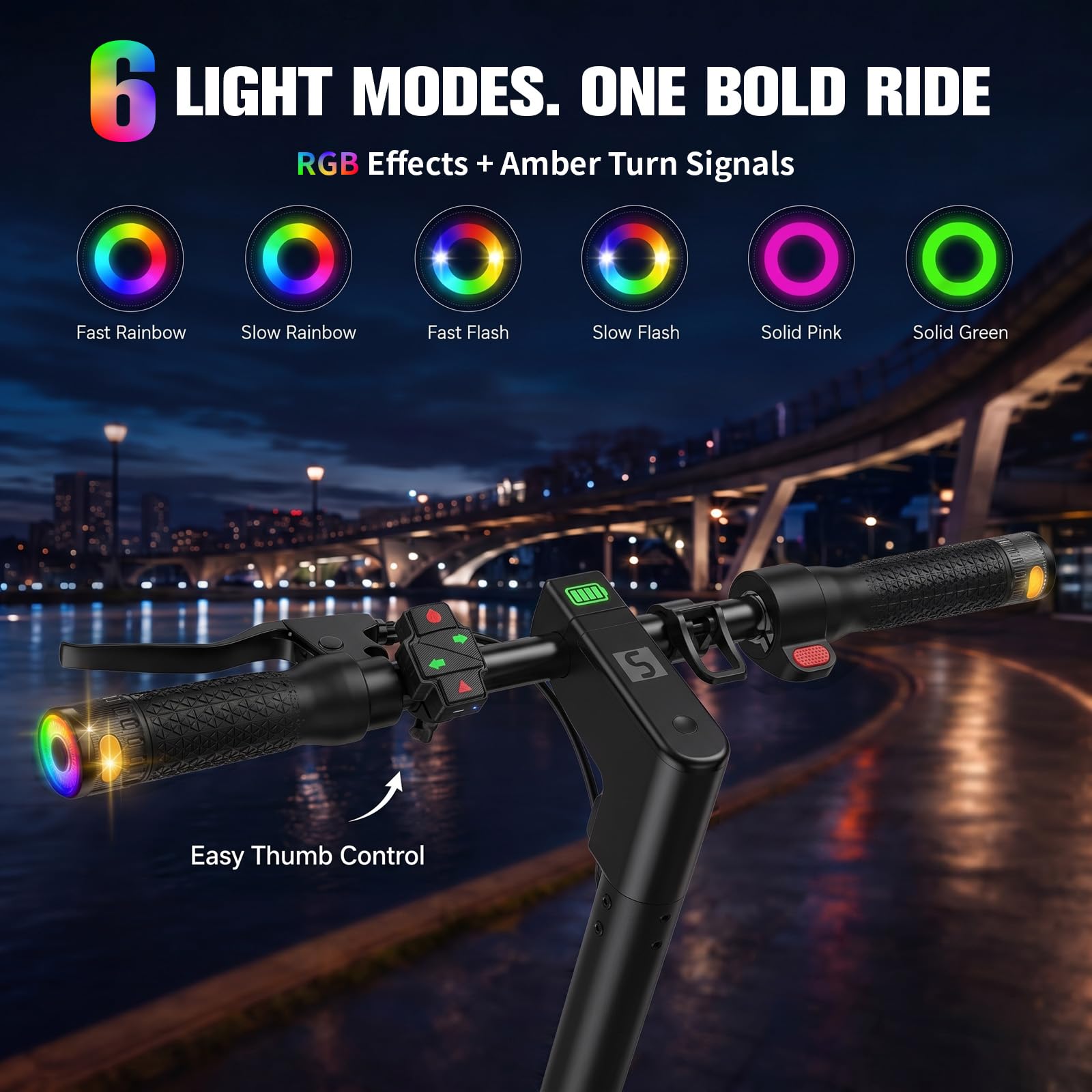 E Scooter Blinker Griff - Roller Blinklicht mit 6 Farbenfrohen Lichtmodi, Magnetischer Ladestation & Fernbedienung, Handlebar Grips, für Xiaomi M365/Pro1/Pro2 Ninebot G30, Scooter Zubehör
