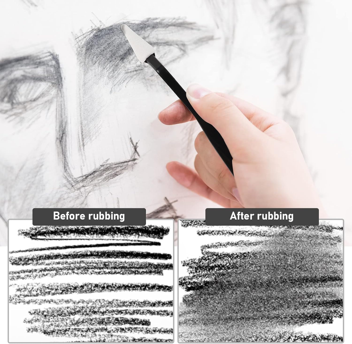 Evaluemart Sketch Drawing Tools, 20 Pcs Paper Art Blending Blenders Stumps Sketch Trimmer Erase Sponge Wiper Pencils for Students Artist Charcoal Painting Brush (Set of 2) 3