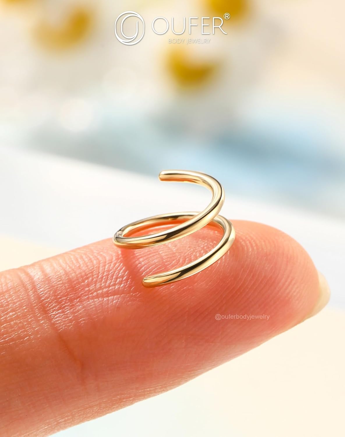 OUFER 18G Nose Rings, 9K Solid Gold Nose Rings Hoops, Double Hoop Nose Ring, Nostril Piercing Jewelry, Nose Piercing Jewelry For Women - Image 6