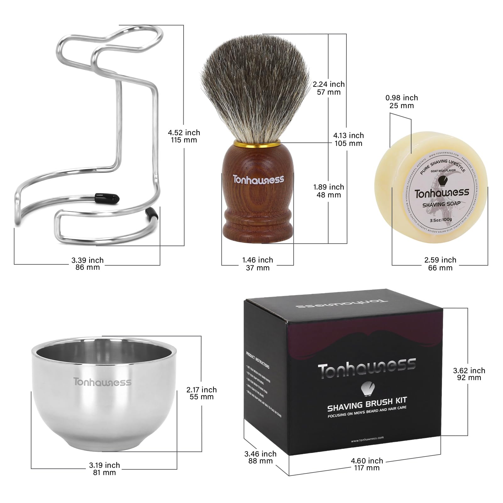 Travel Shaving Brushes Kit For Men, 4 In 1 Shaving Brush Set With Badger Hair Shaving Brush, Shaving Brush Case, Shaving Cream And Foldable Shaving Bowl For Trip