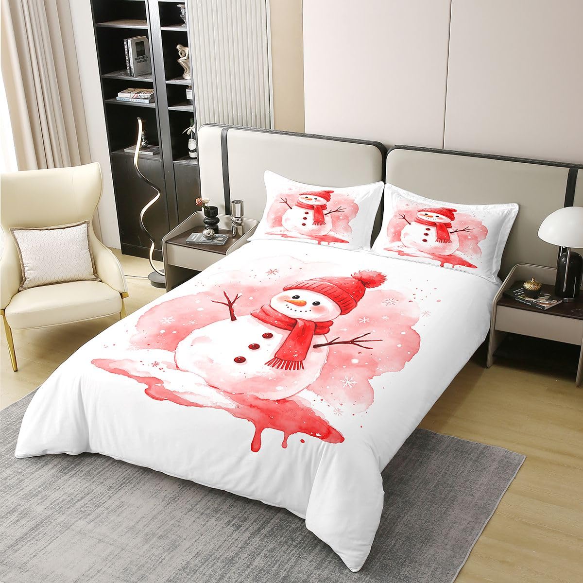 Homemissing Kids Rot Xmas Snowman 100% Baumwolle Bettwäsche Set 200x200cm
