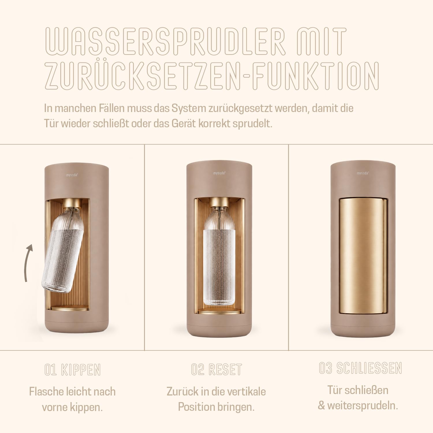 Mysoda: Glassy Wassersprudler aus Holzkomposit und Aluminium mit CO2-Zylinder und 1L Glasflasche - Latte