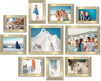 Americanflat 10 Piece Gold Picture Frames Collage Wall Decor - Gallery Wall Frame Set with Two 8x10, Four 5x7, and Four 4x6 Frames, Shatter Resistant Glass, Hanging Hardware, and Easel Included
