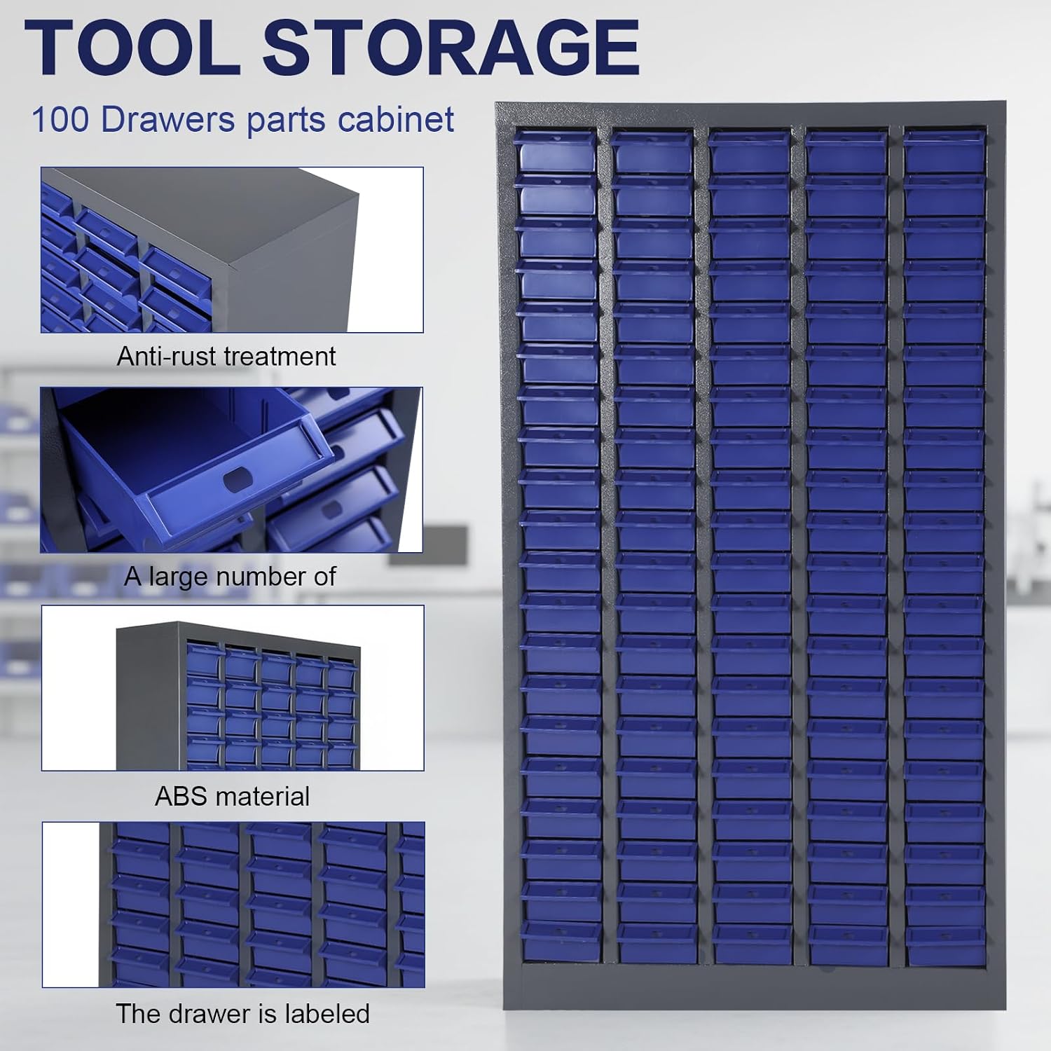 100-Drawer Parts Organizer Cabinet, Hardware Organizer with ABS Drawers, Bolt & Nut Storage, Small Parts Organizer with Labels, Hardware Bin Cabinet for Garage & Workshop